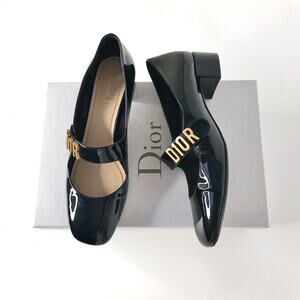 Dior Baby D Patent Black Logo Maryjane Ballet Pumps 38